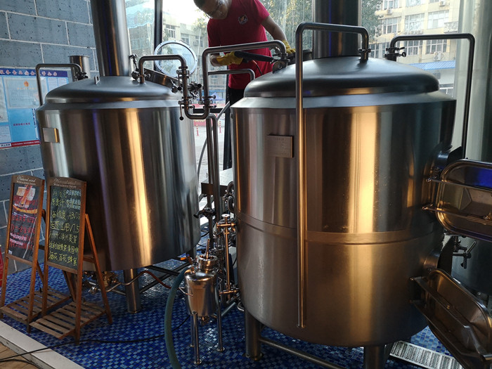 Beer brewhouse and fermentation tanks microbrewery